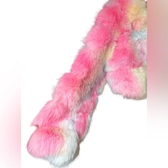 AKIRA NWT Stunning Multicolor Faux Fur Cropped Teddy Hooded Jacket (0722) - Picture 8 of 15